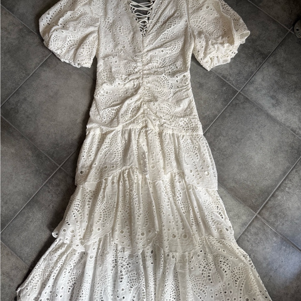 FARM Rio White Eyelet Maxi Dress